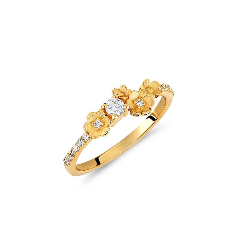 Δαχτυλίδι-Λουλούδια Μισόβερο Χρυσό Με Ζιργκόν 14Κ