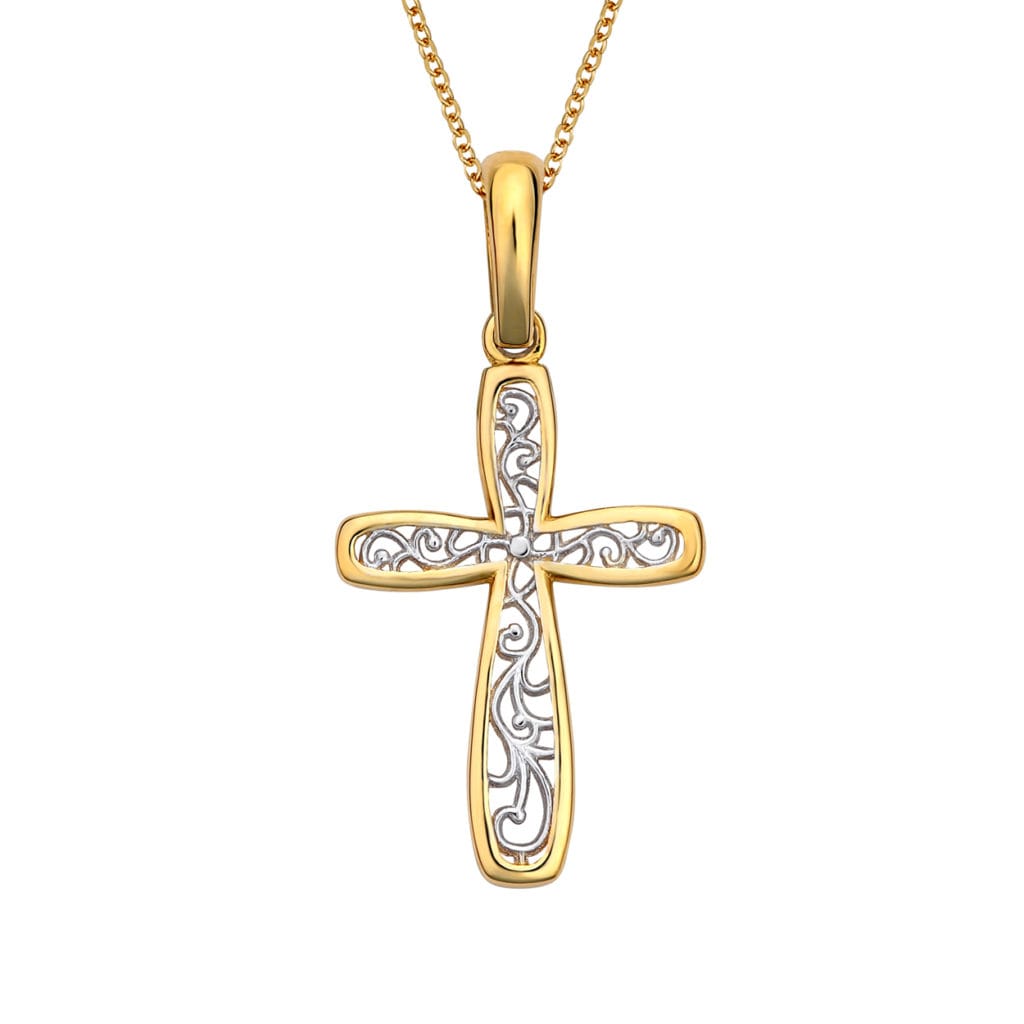 Σταυρός Διάτρητος Δίχρωμος Χρυσός 14Κ 003658 Jewelor