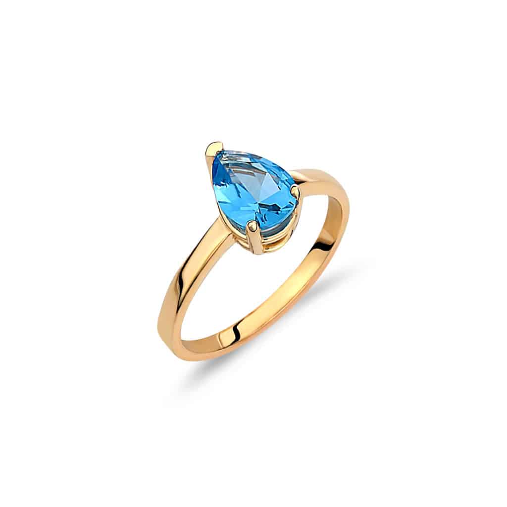 Δαχτυλίδι Χρυσό Με Συνθετικό Μπλε Τοπάζι 14K 003901
