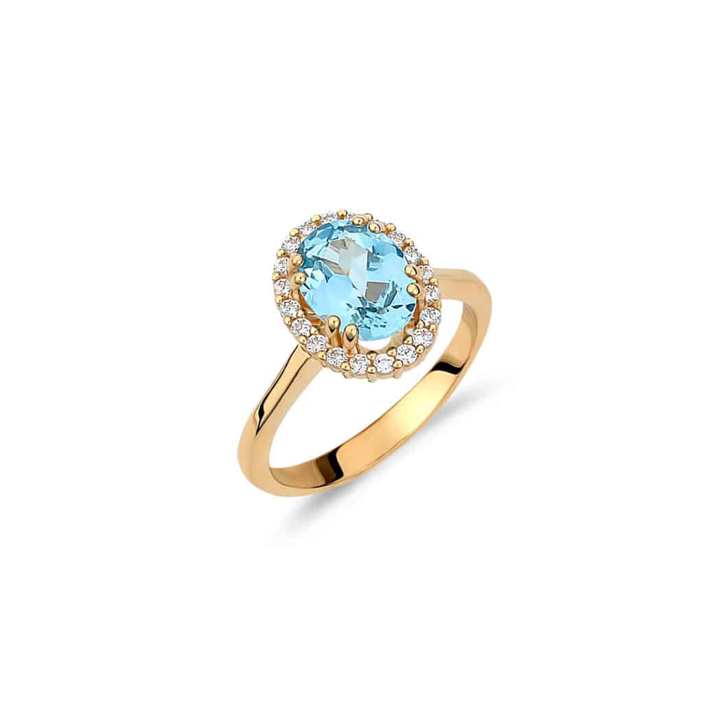 Δαχτυλίδι Χρυσό Με Συνθετικό Μπλε Τοπάζι Και Ζιργκόν 14K 003903