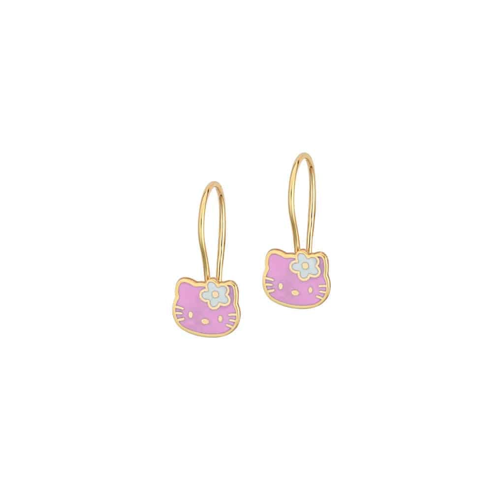 Σκουλαρίκι Κρεμαστό Hello Kitty Χρυσό Με Ζιργκόν 14K 004460