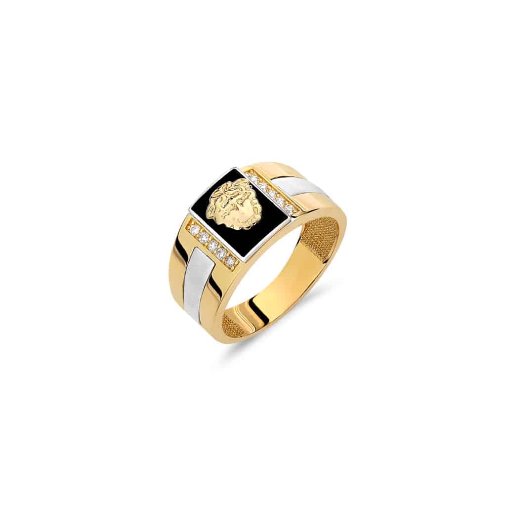 004551 Δαχτυλίδι Αντρικό Δίχρωμο Χρυσό Και Λευκόχρυσο Με Σμάλτο Και Ζιργκόν 14Κ