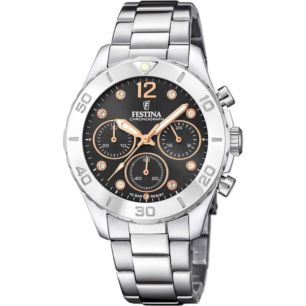 FESTINA Chronograph Crystals Silver Stainless Steel Bracelet