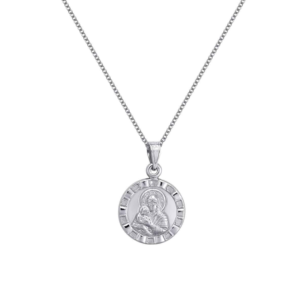 004963 Φυλαχτό Παναγία ΛευκόΧρυσο Ανάγλυφο 14K