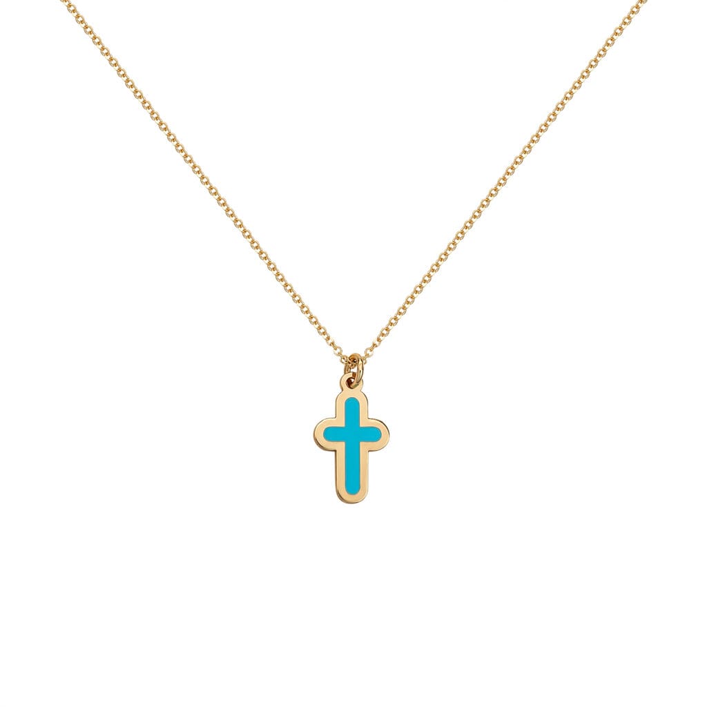 005008 Σταυρός Χρυσός Με Γαλάζιο Σμάλτο κ14