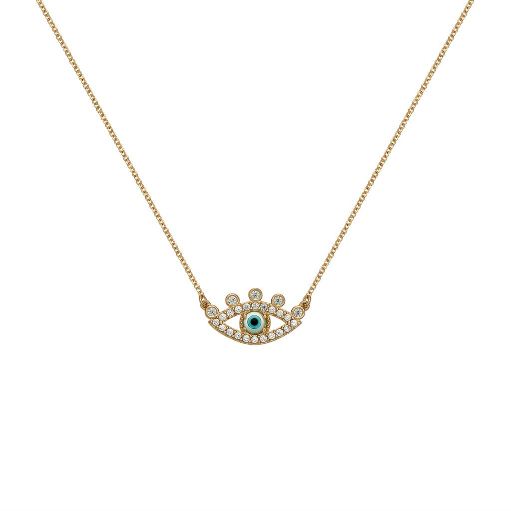 005009 Κολιέ Ματάκι Χρυσό Με Φίλντισι και Ζιργκόν 14K