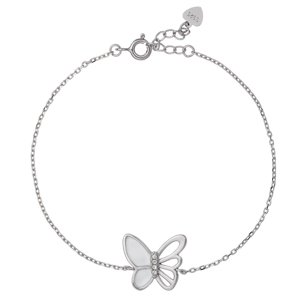 005060 Βραχιόλι Ασημένιο Πεταλούδα Με Ζιργκόν Και Σμάλτο 925ο.