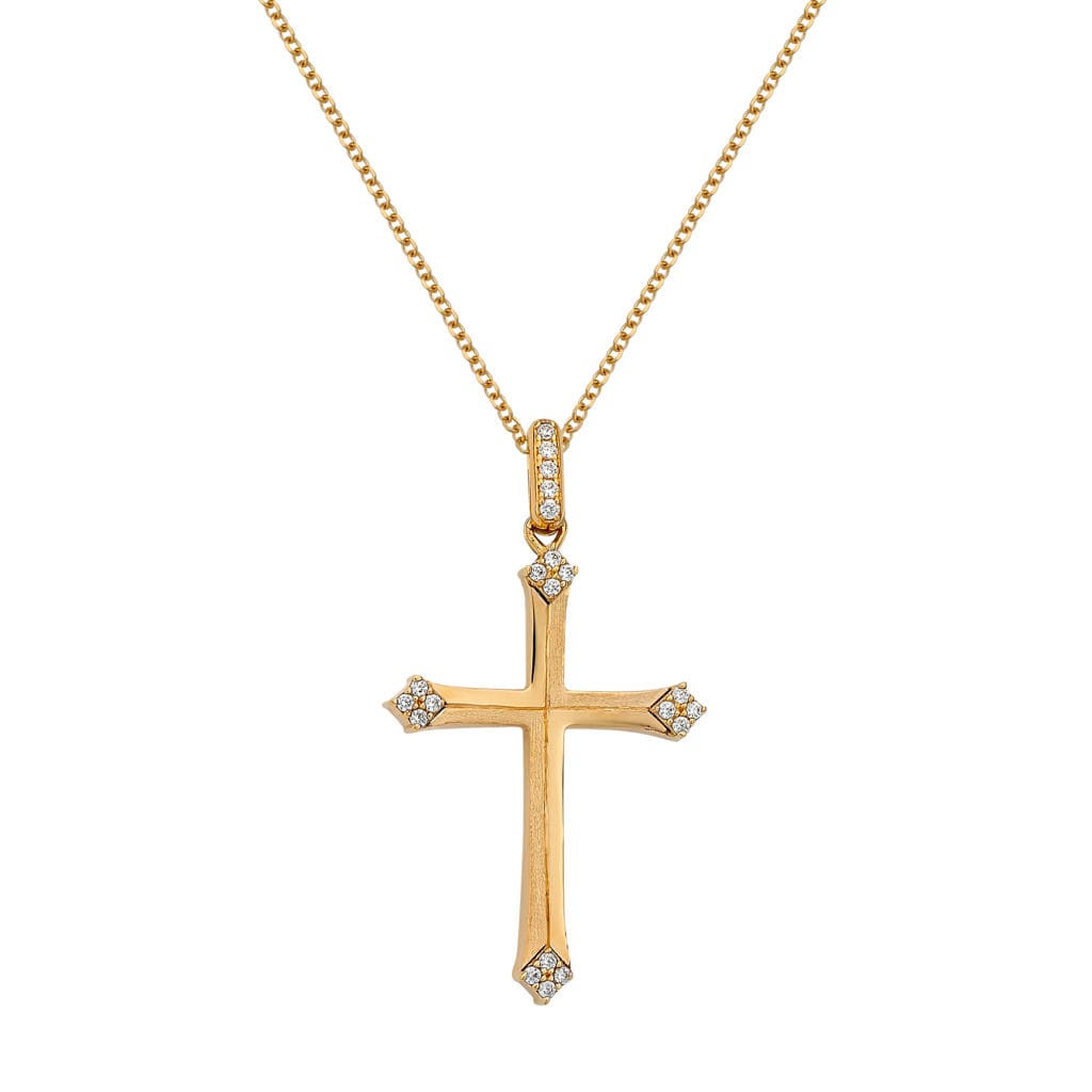 005090 Λεπτός Σταυρός Χρυσός Με Ζιργκόν Στις Άκρες 14Κ