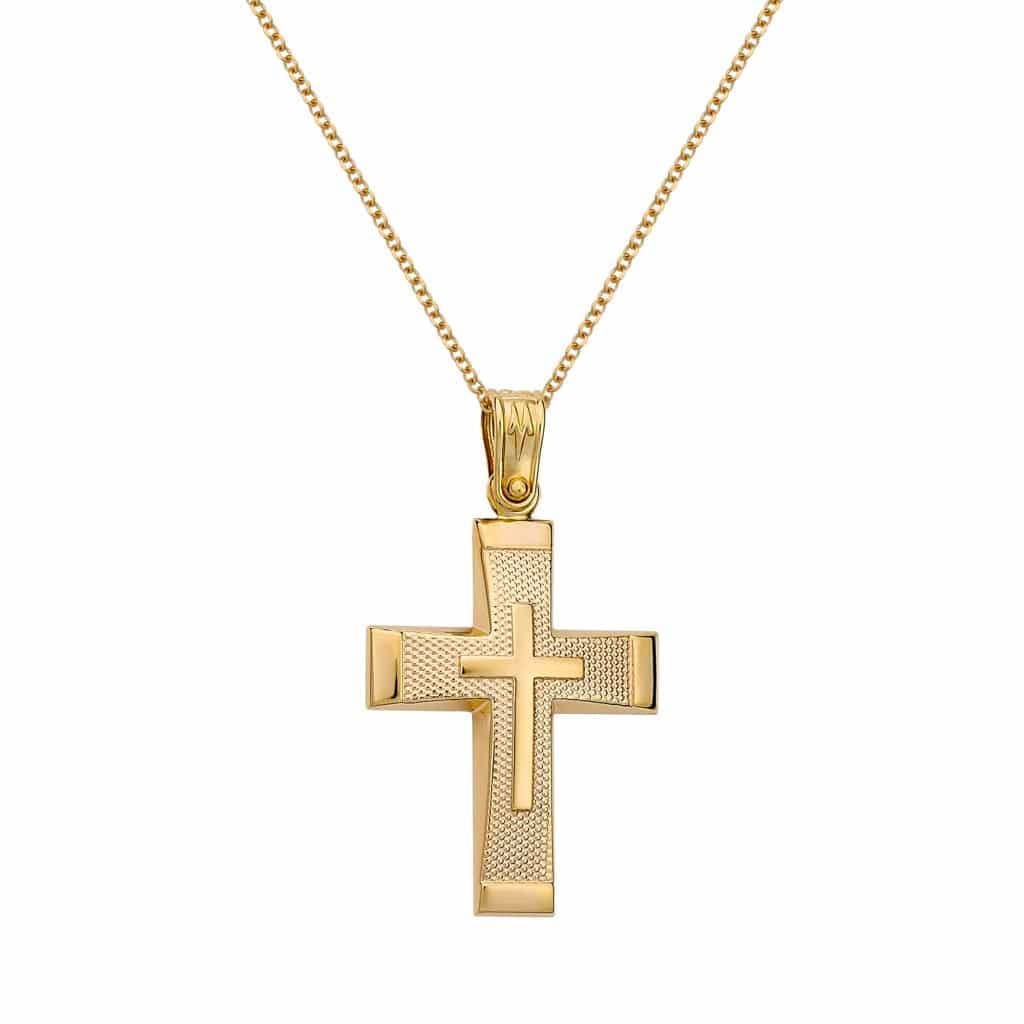 005091 Σταυρός Ανάγλυφος Χρυσός Μάτ Και Γυαλιστερός 14Κ