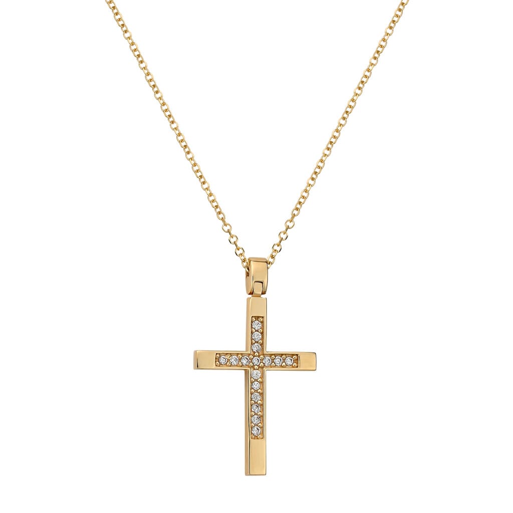 0051137 Σταυρός Χρυσός Με Ζιργκόν Και Αλυσίδα 9Κ