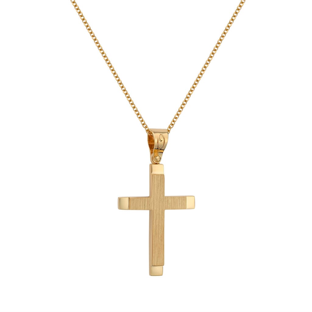 0051144 Σταυρός Ανάγλυφος Χρυσός Μάτ Και Γυαλιστερός 14Κ