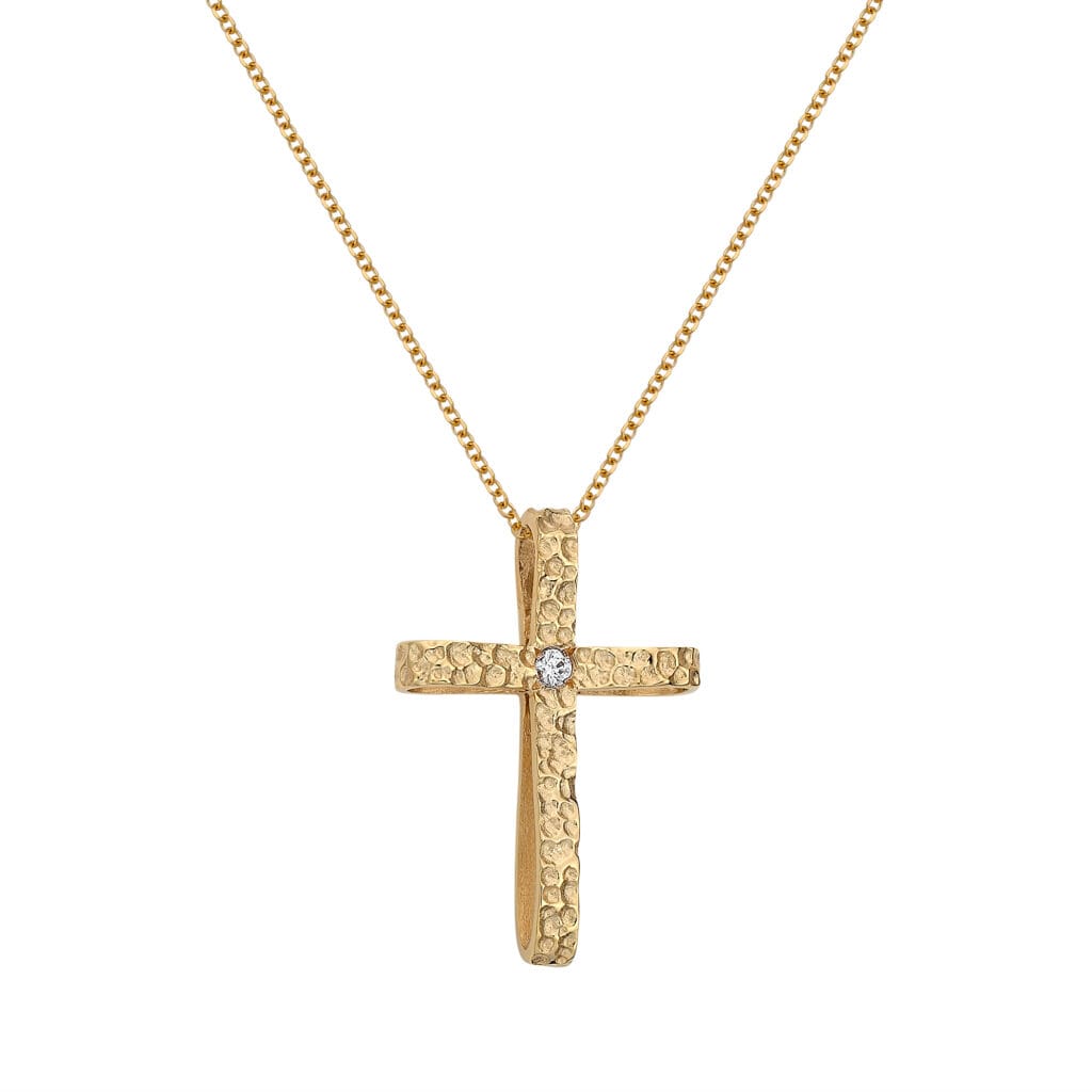 0051149 Σταυρός Σφυρήλατος Χρυσός Με Ζιργκόν 14Κ
