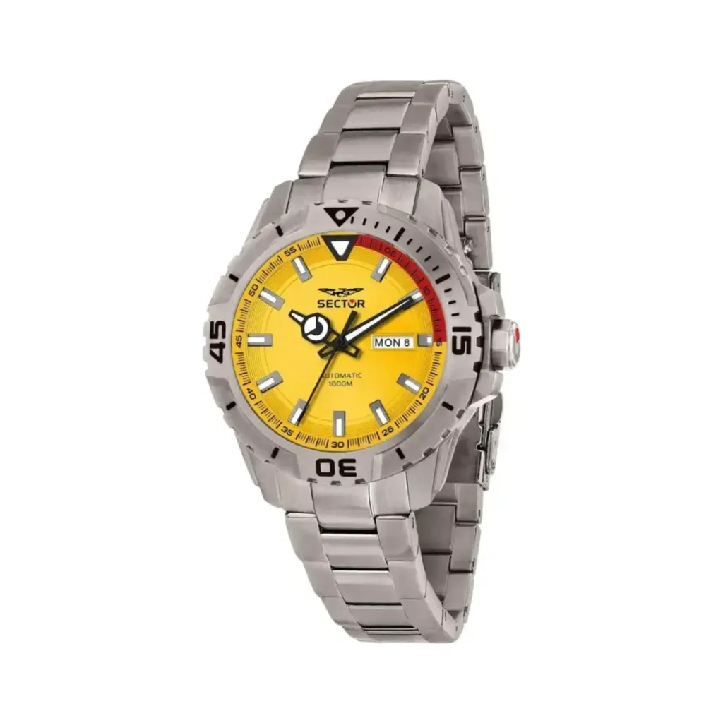 Andriko Roloi Sector R3223135002 Legend Divers Automatic Apo Anoxeidoto Atsali Me Kitrino Kantran Kai Mprasele
