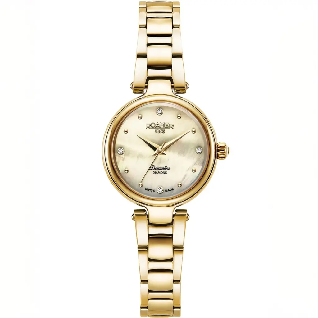 OAMER Dreamline Diamond White Pearl Dial 28mm Gold Stainless Steel Bracelet 967847 48 30 50