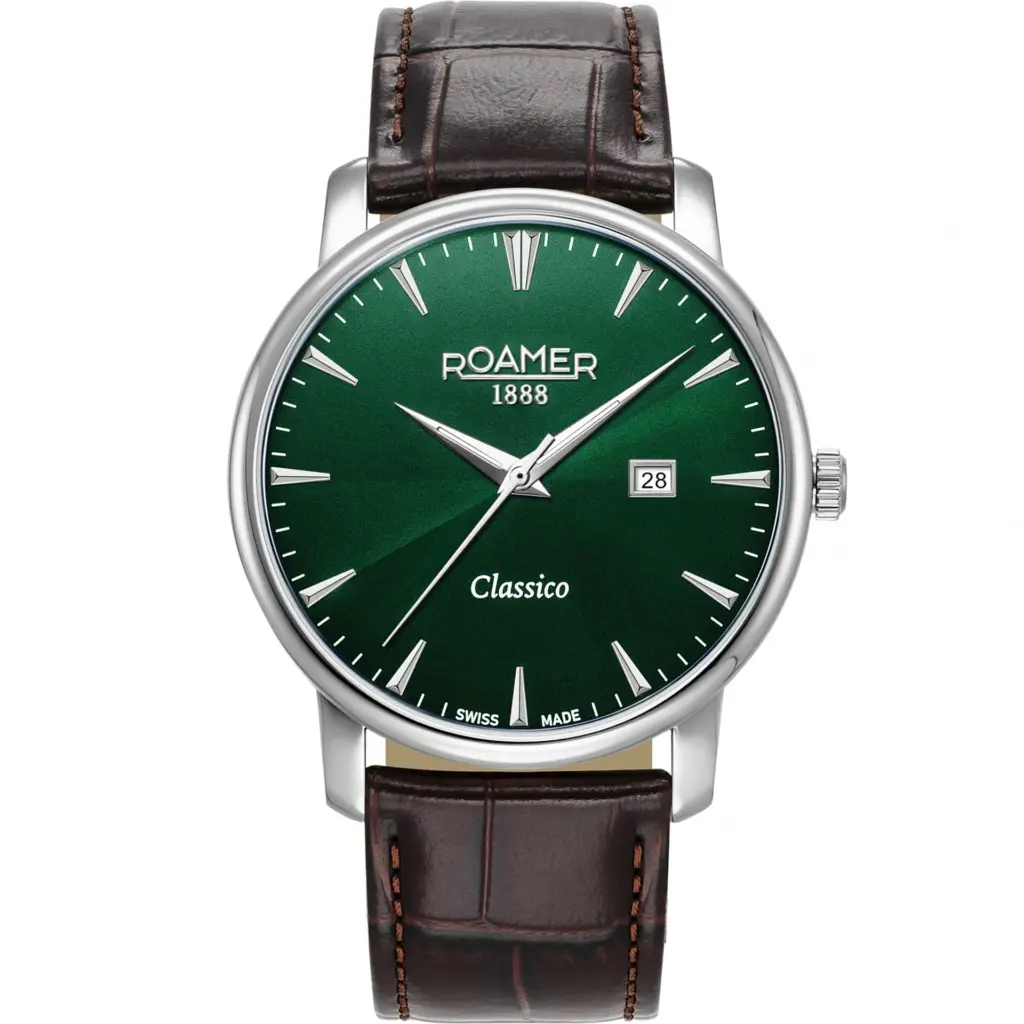 ROAMER Classico Gents Green Dial 40mm Silver Stainless Steel Brown Leather Strap 971856 41 75 05